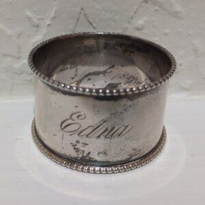 Antique Sterling Silver Napkin Holder Beaded Edges Monogrammed